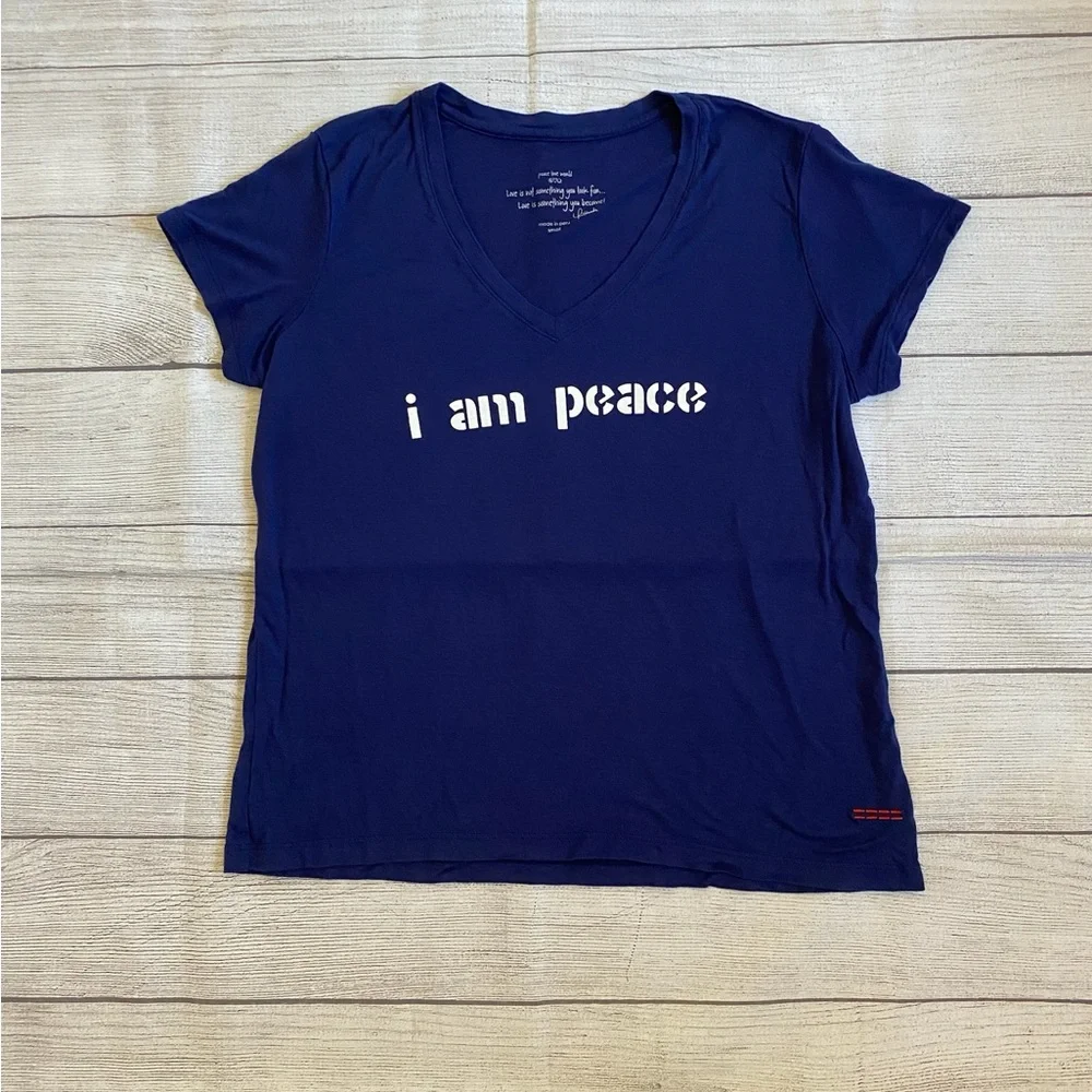 Peace Love World Navy 'I Am Peace' V-neck Soft Tee T-shirt - Picture 6 of 6